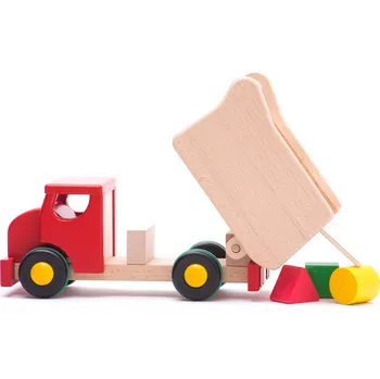 Dřevěná hračka Bajo Vkládací sklápěcí auto červené