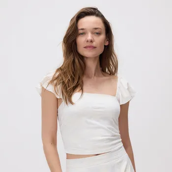 Dámské tričko Reserved - Krátký top s volánky - krémová - WC368-01X - WC368-01X-S