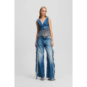 Dámské džíny DŽÍNY KARL LAGERFELD JEANS KLJ MR RELAXED FRINGE DENIM STONE WASHED MID BLUE