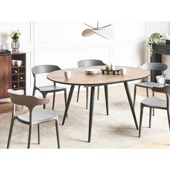 Jídelní stůl Jídelní světle hnědá MDF dřevovláknitá horní deska kovové nohy ve tvaru sponky moderní industriální styl Beliani