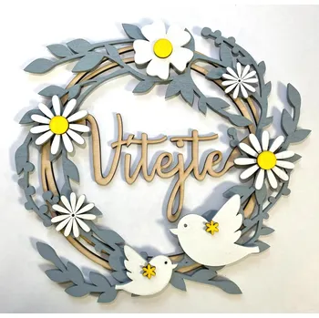 Věnec Věnec 30 cm skládaný s bílými květinami – šedý, 3 varianty Nápis: Vítejte