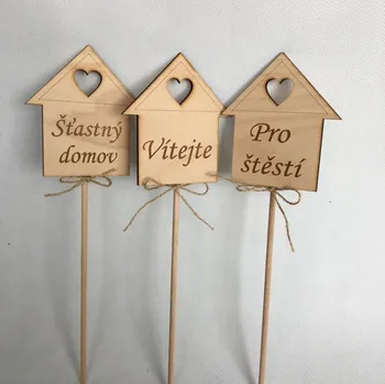 Dřevěný zápich s nápisy 10 cm Nápis: Pro štěstí