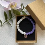 Náramek z minerálů - ZNAMENÍ ZVĚROKRUHU Náramek: LEV - Jadeit fialový + bílý křišťál