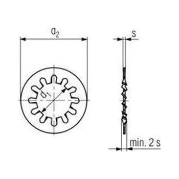 Matice podložka M6 pr. 6.4x11x0.7 ŽLUTÝ ZINEK vějířová vnitřní ozubení DIN 6797J