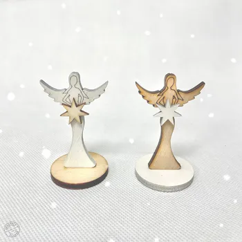 Vánoční dekorace Vánoční dřevěný andílek 7,5 cm v podstavci Barva: Přírodní-bílá