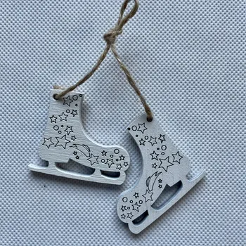 Vánoční dekorace Dřevěné brusle pár 5 cm Barva: Bílá