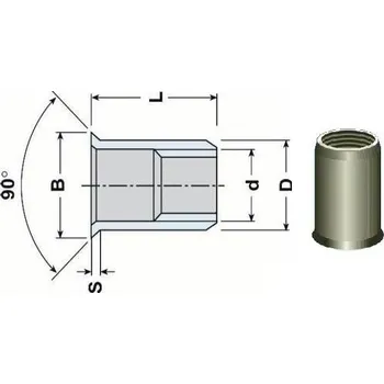 Nýt nýtovací matice OTEVŘENÁ M10x19.5 ZINEK zápustná malá hladká hlava hladké tělo (s= 0.8-3.5 mm)