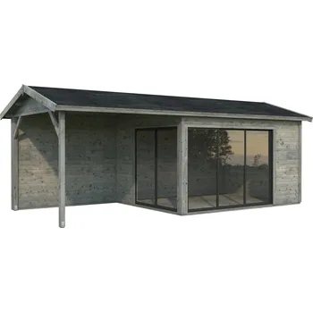 Zahradní domek Palmako Zahradní domek AMANDA 11,2 + 7,8 m² s posuvnými dveřmi Barva: Šedá, máčení, Typ dveří: Posuvné dveře s jednosklem (Slide)