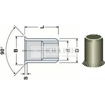 Nýt nýtovací matice OTEVŘENÁ M4x11.5 Al-hliník zápustná velká rýhovaná hlava hladké tělo (s= 1.5-3.5 mm)