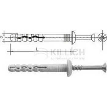 Hmoždinka hmoždinka 6x40 natloukací čočková velká hlava + vrut zápustná hlava