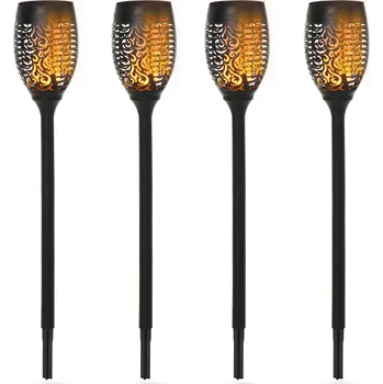 Stojací lampa Outsunny solární světlo venkovní sada 4 zahradních světel IP44 vodotěsné 6-8h trvání světla teplý světelný zdroj plast černý Ø12 x H72cm | Aosom.de