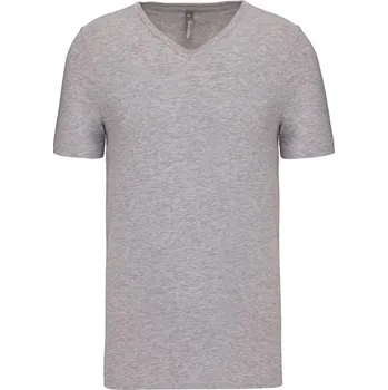 Pánská móda Pánské elastické tričko s výstřihem do V Kariban K3014 Barva: Šedý melír světlý, Velikost: S