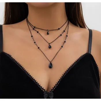 Náhrdelník B-TOP Gotický vícevrstvý náhrdelník s přívěskem Kapky - černý