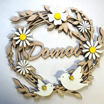 Věnec Věnec 30 cm skládaný s bílými květinami – přírodní, 3 varianty Nápis: Domov