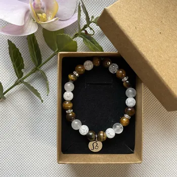 Náramek Náramek z minerálů - ZNAMENÍ ZVĚROKRUHU Náramek: LEV - Tygří oko hnědé + mléčný a bílý křišťál