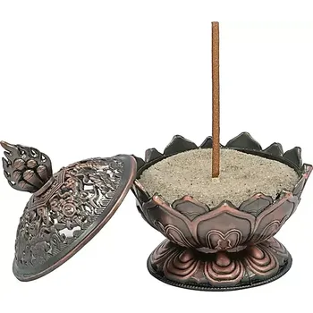 Kovová Miska na vykuřovadla | Tvar Lotus (Elegantní Miska na Vonné Tyčinky a Kužely ve Tvaru Lotusu, rozměr 7,8 x 6,9 x 6,9 cm)