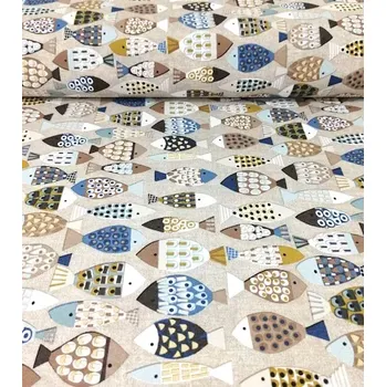 Loneta dekorační látka rybky modré | RTex