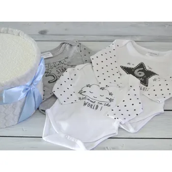 plenkový dort dortNEdort Jednopatrový plenkový dort XIII. s milníkovými bodyčky Modrá mašle a náplň pro chlapečka 461_MIM13