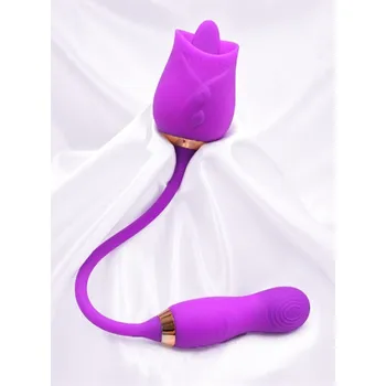 Vibrátor Stimulátor klitorisu Rose Lash s jazýčkem a mini vibrátorem - Fialová