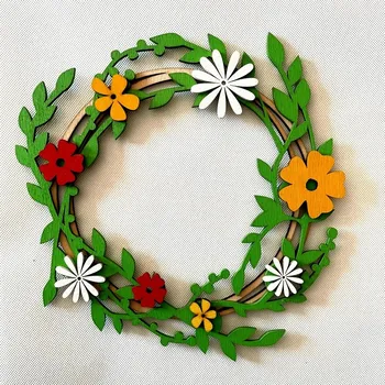 Věnec Dřevěný věnec 30 cm vrstvený + květiny barevný, 3 varianty Nápis: Bez nápisu