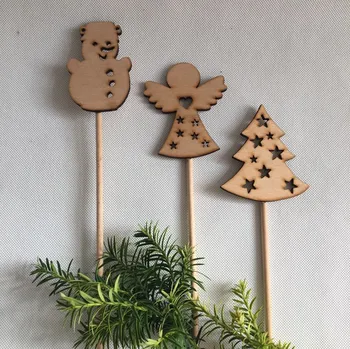 Vánoční dekorace Dřevěný zápich vánoční 10 cm Sada 3 ks