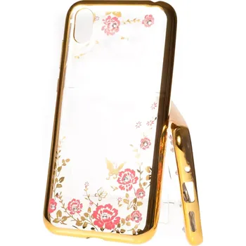 Pouzdro na mobilní telefon Pouzdro Diamonds TPU Huawei Y5 2019 Květiny Zlaté