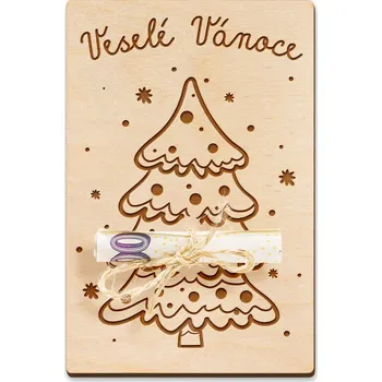 Dárková krabička Dřevěná dárková karta na peníze - Veselé Vánoce (strom)