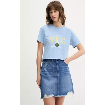 Dámské tričko Bavlněné tričko Tommy Jeans dámské, modrá barva, DW0DW20424 55X, vel. XS