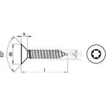 Spojovací materiál šroub do plechu 4.2x80 A2 NEREZ zápustná hlava TORX 20 DIN 7982 C ISO 14586