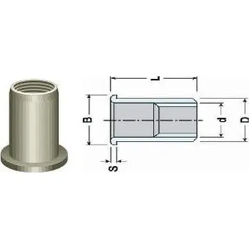 Nýt nýtovací matice OTEVŘENÁ M10x22 ZINEK plochá hladká hlava hladké tělo (s= 0.8-3.5 mm) TUBTARA typ