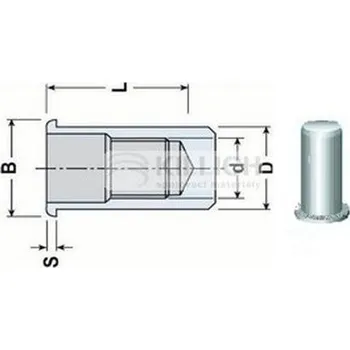 Nýt nýtovací matice UZAVŘENÁ M4x16.5 ZINEK plochá rýhovaná hlava, hladké tělo (s= 0.3-2.5 mm)