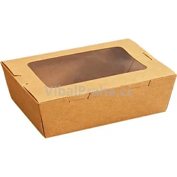 Jednorázové nádobí Dortová krabice 15 x 11 x 3,9 cm Kraft s okénkem, 50 ks