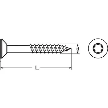 Vrut vrut univerzální 3.5x45/30 ŽLUTÝ ZINEK částečný závit zápustná hlava TORX 15 DIN 7505H