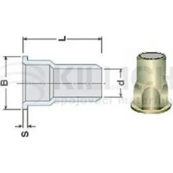 Nýt nýtovací matice OTEVŘENÁ M4x12 ZINEK plochá hladká hlava 6hranné tělo do 1/2 (s= 0.5-3.0 mm)