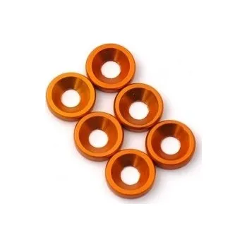 M3 hliníkové podložky zápustných šroubů, oranžové, 6 ks.