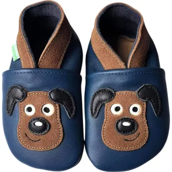 Kojenecké oblečení Hopi Hop Kožené capáčky Barefoot Vel. L (12-18 měs.) Pejsek na modré