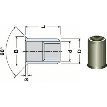 Matice nýtovací matice OTEVŘENÁ M5x12 A2 NEREZ zápustná malá hladká hlava hladké tělo (s= 0.5-3.0 mm)