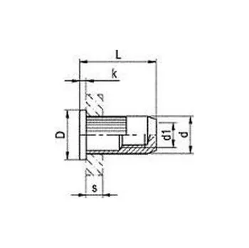 Matice nýtovací matice OTEVŘENÁ M5x12 A2 NEREZ plochá rýhovaná hlava rýhované tělo (s= 0.3-2.0 mm)