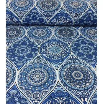 Loneta dekorační látka mandaly modré | RTex