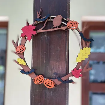 Věnec Dřevěný věnec Podzimní Halloween Varianta: Bez nápisu