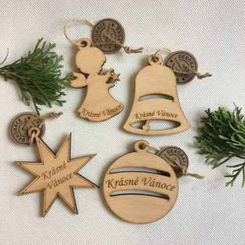 Vánoční dekorace Dřevěné ozdobičky nápis 10 cm - 4 druhy Tvar: Hvězda