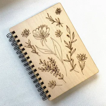 Zápisník Dřevěný blok A5 Květinový motiv Dřevěný zápisník A5