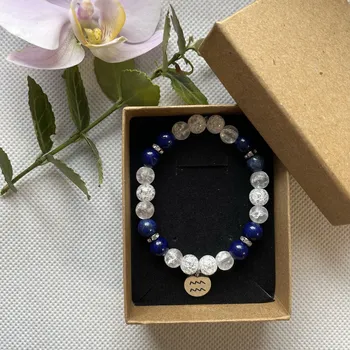 Šperk Náramek z minerálů - ZNAMENÍ ZVĚROKRUHU Náramek: VODNÁŘ - LAPIS LAZULI + bílý křišťál