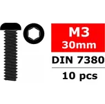 Ocelový Imbusový šroub s čočkovitou hlavou, M3x30mm, 10 ks.