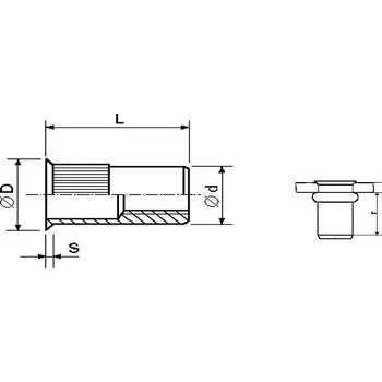 Nýt nýtovací matice UZAVŘENÁ M6x23.5 ZINEK zápustná hladká hlava rýhované tělo (s= 1.6-4.5 mm)