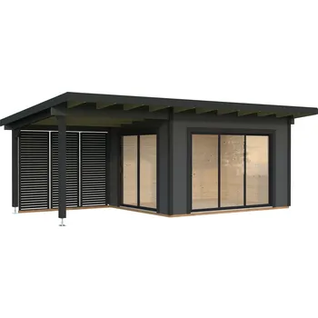 Zahradní stavba Palmako Zahradní chatka GRACE 11,2 + 8,2 m² s posuvnými+ dveřmi Barva: Tmavě šedá RAL7012 + antracit RAL7016, nátěr