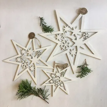 Vánoční dekorace Dřevěná hvězda vyřezaná bílá- 3 velikosti Rozměry: 18 cm vánoční hvězda