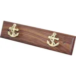 SEA Club Věšák s háčky - Kotvy, dvojitá, mosaz na dřevě, 30x7x4cm