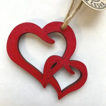 Vánoční dekorace 2 srdíčka výřez 6 cm Barva: Červená