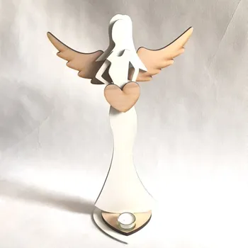 Vánoční dekorace Anděl dřevěný 50 cm se svíčkou - 4 barevné varianty Barva: Bílé tělo+přírodní křídla